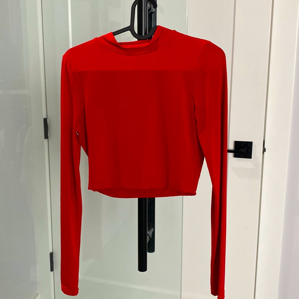 Red Long Sleeve Crop Top